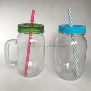 Nhà Máy Tùy Chỉnh Bóng BPA Free Nhựa Mason Jar Với Xử Lý Và Nắp Đậy