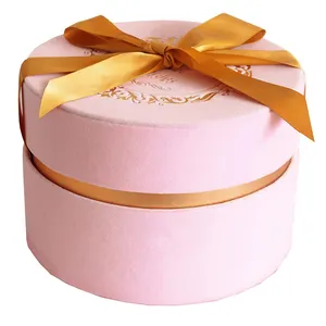 Hoge kwaliteit groothandel custom roze fluwelen cilindrische geschenkdoos