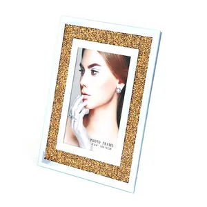 Mesa de cristal con brillo dorado para mujer, marco de fotos decorativo Sexy