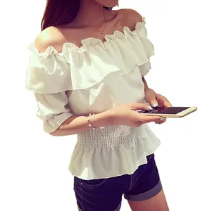 Blusa de chifón de manga corta para verano, camisa sexy con estampado de loto para mujer, edición surcoreana