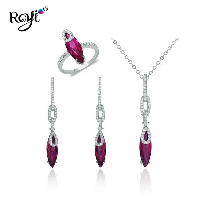 Wholesale Beautiful Elegant Jewelry Designs 925 Sterling Silver Big Ruby Cz Stone Jewelry Sets