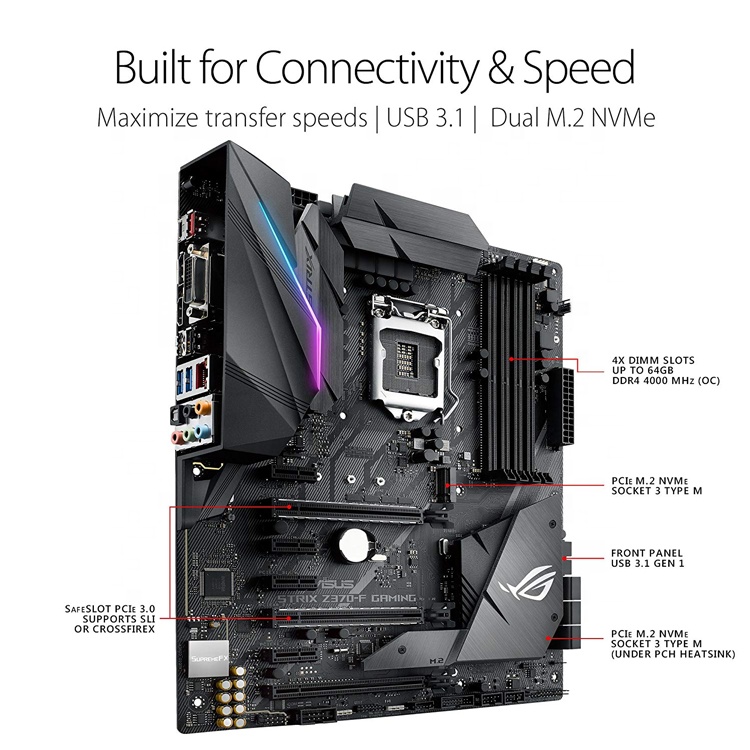 Used ASUS ROG STRIX Z370-F Gaming Motherboard, Intel Z370, 64GB