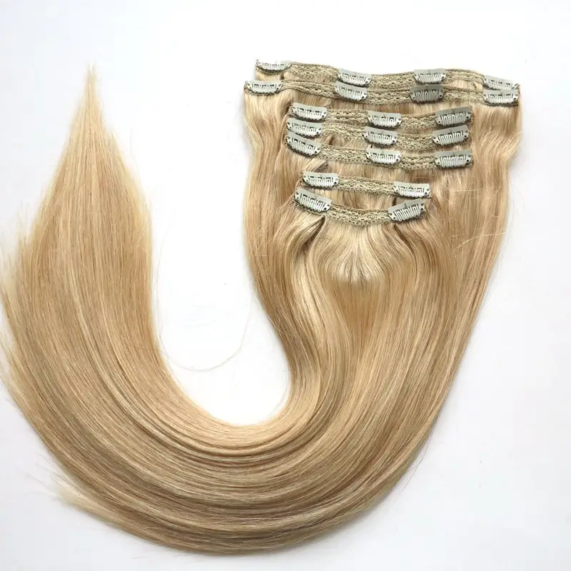 Quality virgin human clip in hair 100g 220g 260g Double drawn clip in hair extensions for black women