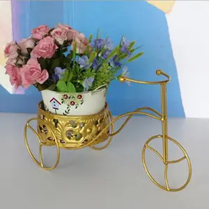 Golden <strong>bicycle</strong> <strong>flower</strong> pots <strong>stand</strong> metal outdoor garden outdoor decoration and home decoration iron Oulay - Product Image 1