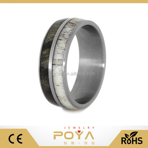 POYA Joyería 8mm De Titanio Único cuerno de Venado Y Anillo de <span class=keywords><strong>la</strong></span> Venda de Boda Con Buckeye Burl Wood Inlay - Product Image 1