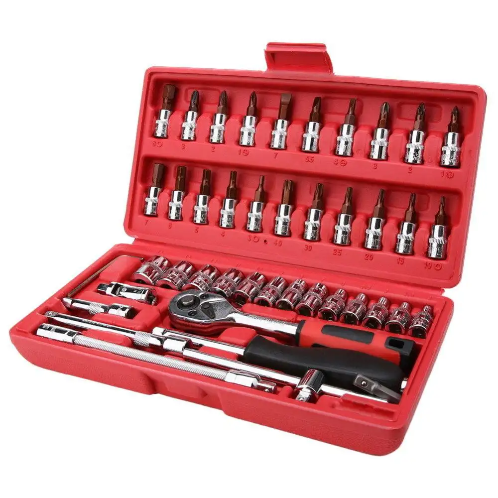 46pc 1/4 Ratchet Wrench Spanner Socket Tool Set Auto Car Repairing