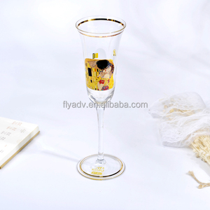 The Wholesale Decorative Decal Gold Rim <strong>Champagne</strong> <strong>Flutes</strong> With Long <strong>Stem</strong> <strong>Champagne</strong> Glass for Valentine's Day - Product Image 1