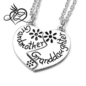 2pc Love Heart Grandmother Granddaughter Two Chains Family Pendant Necklace Charms Beads Gifts