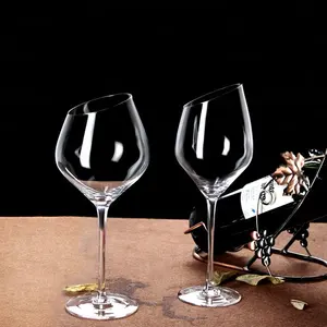 460 ml Customized Handmade Oblique Edge Goblet Angled Tilted Design Toughed Drinkware Glass Red Wine