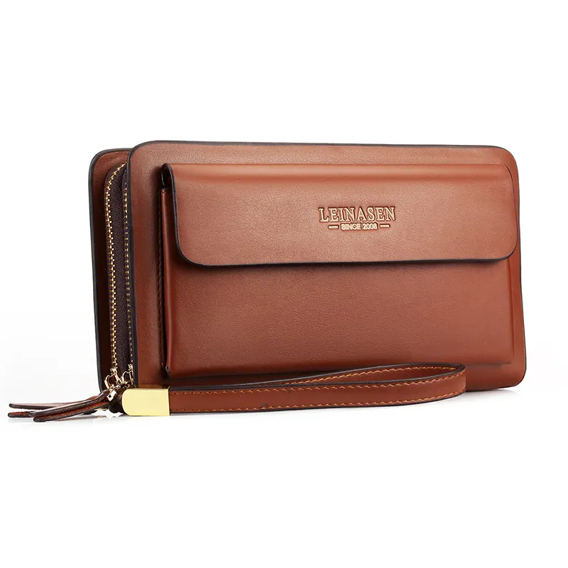 Hot men's hand wallet PU leather dual zipper men business clutch bag luxury purse