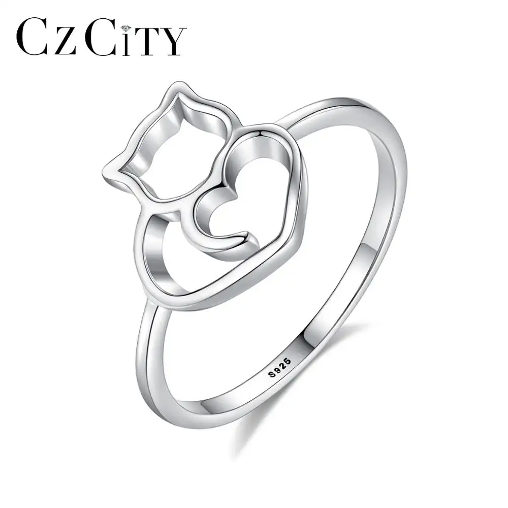 CZCITY Platinum Plated Cat Shaped New Design Fashion Lady's 925 Sterling Silver Simple Wedding Ring Jewelry