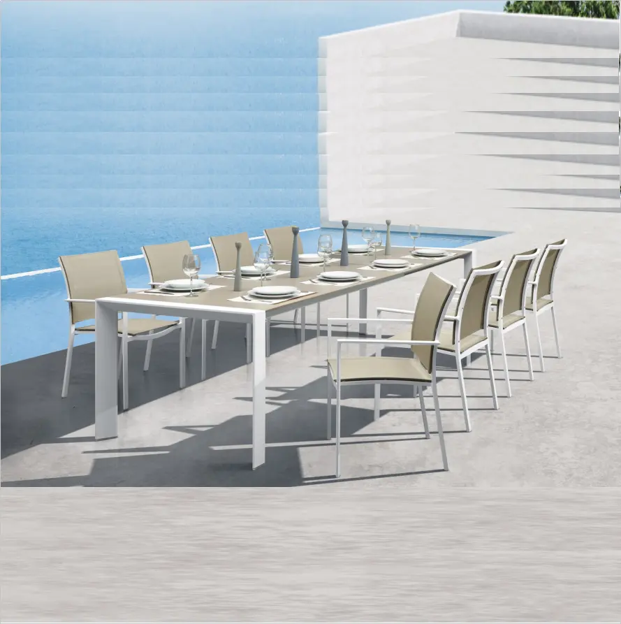 Goodluck Hotel Restaurant Ensembles de salle à manger Patio Lawn Table à manger en aluminium et chaise Balcon Jardin Sling Mobilier d'extérieur