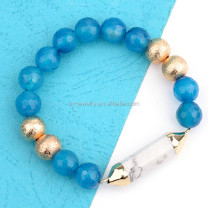 Bojiu joyería azul Piedra Natural oro glosario cuentas de mármol piedra pulsera bar - Product Image 4