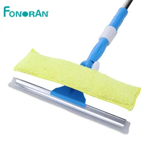 2 In 1 Lange Handvat Scrubber Microfiber Vloer Dweil Aluminium Raam Rakel Huishoudelijke Schoonmaak Tools