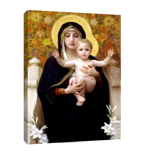 Handmade madre e del bambino religiosa pittura a olio su tela di canapa