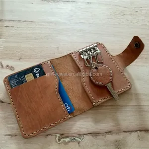 vintage leather credit card wallet key holder vegetable leather mens wallet with keychain fashion promotion gifts
