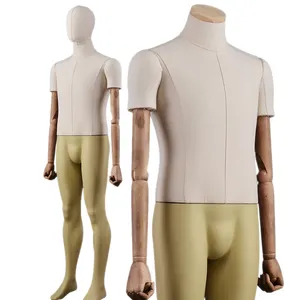 Full body dress forms male fabric covered dummy man mannequin linen with articulated movable wooden arms
