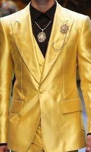 闪亮的黄色新郎礼服优秀男士婚纱男士商务舞会晚宴节日套装 (夹克 + 裤子 + 背心) - Product Image 4