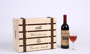 Caja de regalo de madera para vino tinto, soporte de embalaje natural sin terminar estampado, magnum con cuero, 4 y 6 botellas, venta al por mayor - Product Image 5