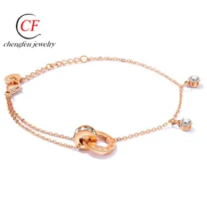 Fashion bracelet jewellery titanium steel rose gold double ring O chain bracelet