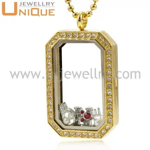 Customized gold-plated men's glass small box zircon jewelry pendant necklace