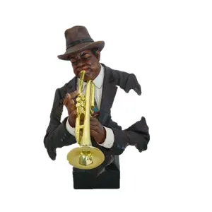 Promotionele Hars Mannelijke Muzikale Sculptuur Polyresin Black Man Standbeeld Muziekinstrument Serie Voor Decoratie