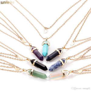 Doppio Strato di Migliori Amici di Cristallo Opale Naturale Pietra Proiettile Luna Doppio Strato Girocollo In Oro Collane Del Pendente Unisex Dei Monili del Regalo - Product Image 3