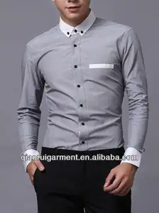 ภาพเสื้อผู้ชาย SLIM FIT Pinpoint Oxford คุณภาพสูงสบายๆแขนยาวเสื้อปุ่มลงปก