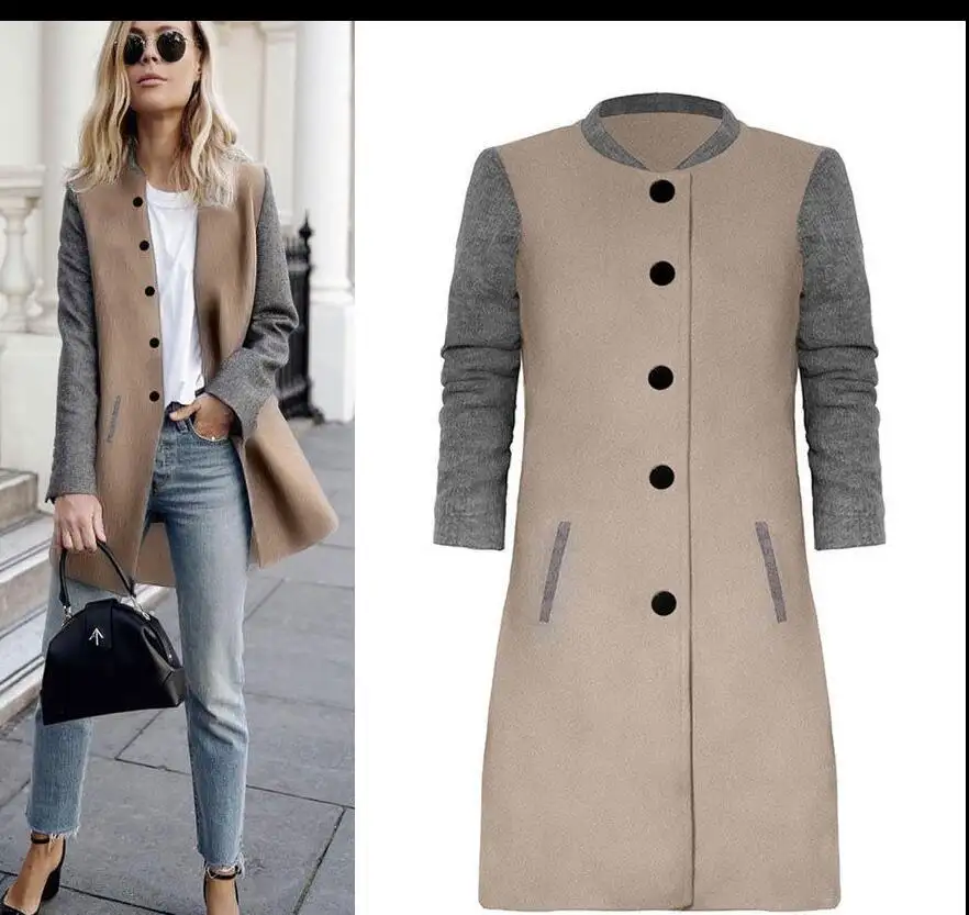 Wholesale 2018 fashion sexy women split O-Neck woolen coat (C17706)