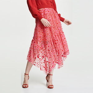 Dolce Sheer di Velluto Che Si Affolla Della Maglia di <span class=keywords><strong>Tulle</strong></span> Red Dot Asimmetrico Increspato Donne del Pannello Esterno Della Ragazza Usura Quotidiana - Product Image 2