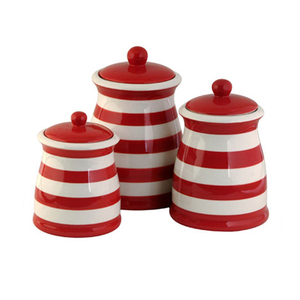 Red and White Stripes <strong>Tea</strong> <strong>Sugar</strong> <strong>Coffee</strong> Canisters <strong>Set</strong> - Product Image 1