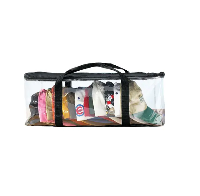 Black polyester clear PVC CAP storage bag with short handle