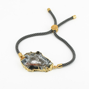 BN4011 Grosir <span class=keywords><strong>Natural</strong></span> Botswana Batu Akik Geode <span class=keywords><strong>Druzy</strong></span> Batu Gelang Perhiasan untuk Wanita