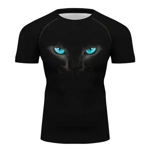 Quần Áo Thể Thao Nam Áo Thun Đen In Toàn Bộ Mắt Xanh Panther Động Vật Hoang Dã Mèo Tee Top MMA BJJ Chạy Rashguards