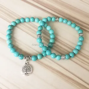 SN0643 Tree of Life Jewelry Yoga Mala Natural Turquoise Beaded Stacking Bracelet Spiritual Jewelry For Men