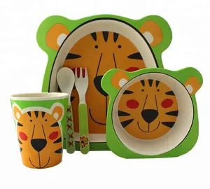 New Design Schattige Kinderen Bamboe Servies Kinderen Diner Set Baby Bamboevezel Servies