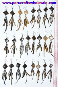 Boucles d'oreilles en coquillage de noix de coco, bijoux naturels péruviens sculptés à la main, perles naturelles - Product Image 2