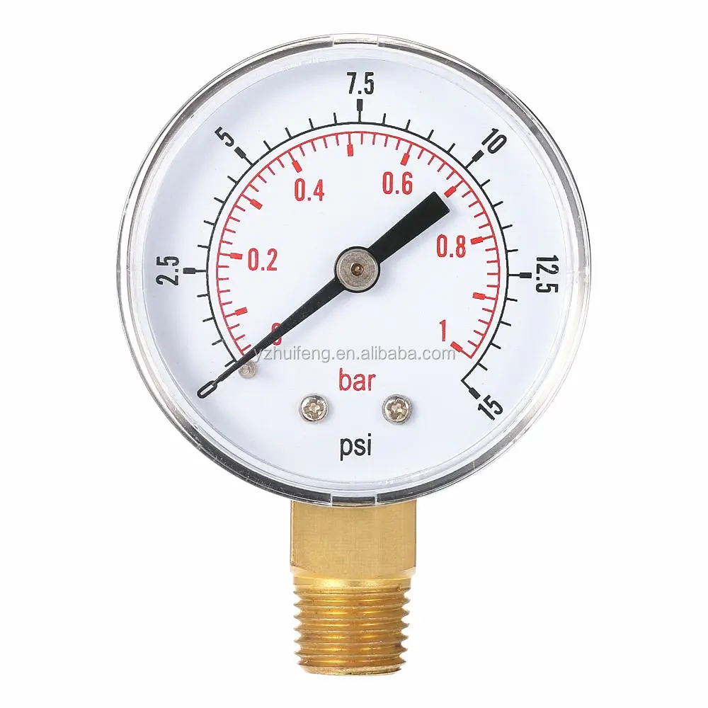 HF 50mm दबाव नापने का यंत्र 0 ~ 15psi/1bar पानी के दबाव डायल मिनी हाइड्रोलिक दबाव गेज मीटर