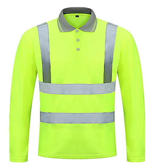 Sun Protec Long Sleeves OEM Reflective Lines Polo T-shirt Sweat Absorption Polyester Traffic Uniform