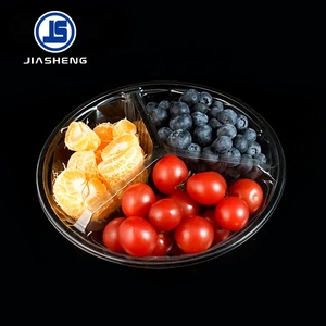 Bandeja Redonda Desechable de Plástico Transparente con 3 Compartimentos y Tapas, Envase de Plástico PET para Frutas, Embalaje para <span class=keywords><strong>Supermercado</strong></span> y Picnic - Product Image 3