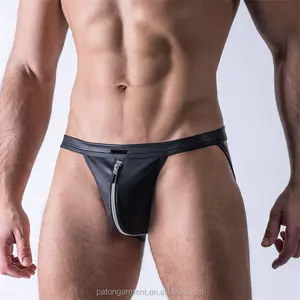 Custom Hot sexy zipper front leather jockstrap jock strap