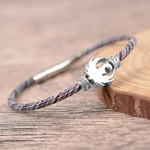 LONGJIE fabriek groothandel nieuwe ontwerp 925 zilveren dieren accessoires handgemaakte unisex touw armband accepteren custom