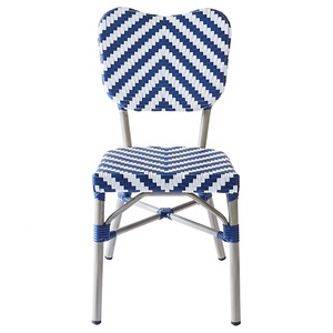 <strong>Blue</strong> White Outdoor Garden Restaurant Wicker Aluminum <strong>Dining</strong> Furniture Patio Cafe Rattan Bistro <strong>Chair</strong> - Product Image 2