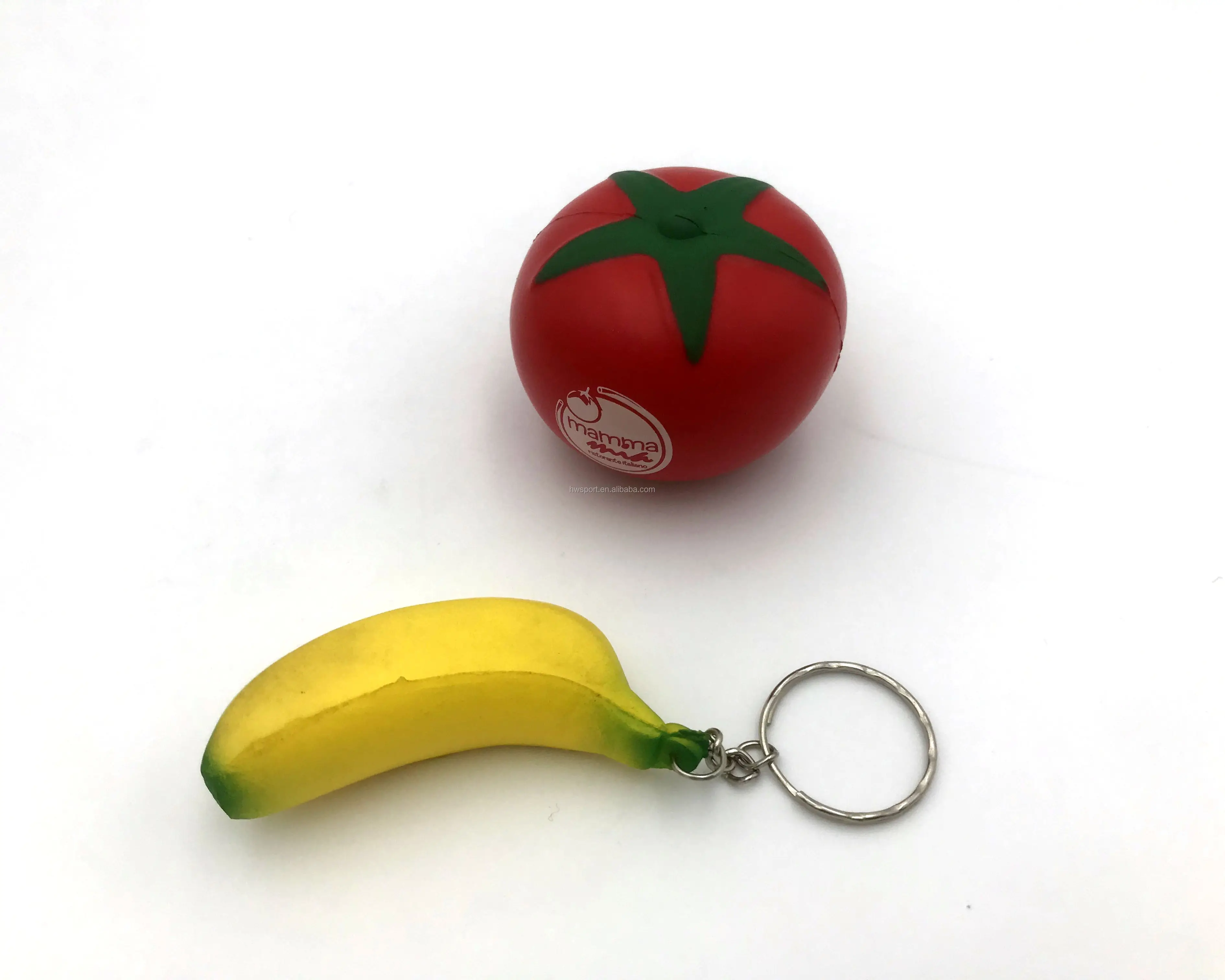 Promotionele Pu Fruit/Groenten Anti Stress Bal Squishy Speelgoed Pu Tomaat/Banaan Gevormde Stress Bal Sleutelhangers