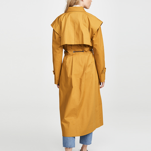 New Arrival Chic Winter <strong>Mustard</strong> Canvas Lapel Collar Long WIindbreaker <strong>Coat</strong> <strong>Women</strong> Trench - Product Image 2