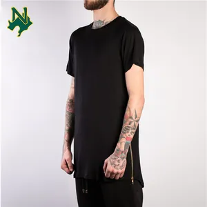 Custom Streetwear Tall Tee Men's T-shirts Black Plain Side Zipper T Shirt Drop Tail Zip Up Tee Long Line Sport Shirts Wholesale