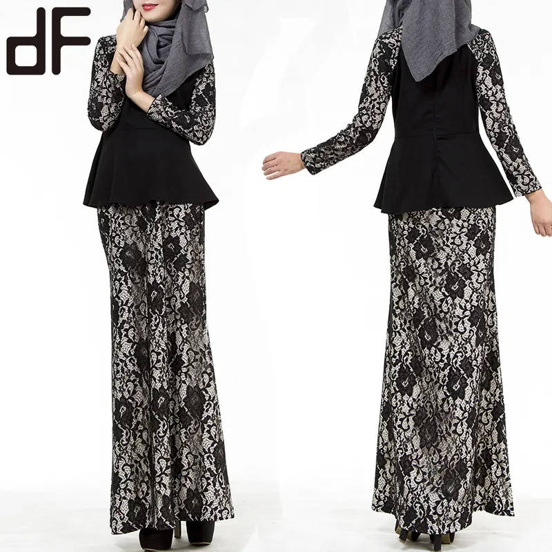 OEM מוסלמי נשים אתני בגדי מלזי Baju Kurung עם תחרה Fesyen Baju Kurung Moden