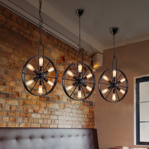 Ruota in ferro d'epoca retrò lampada a sospensione lampadario industriale loft - Product Image 2