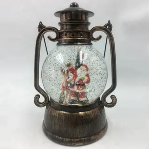 DIODO EMISSOR de LUZ e Música Antique Bronze iluminado interior mesa de Plástico glitter água bola de Natal Lanterna com alça