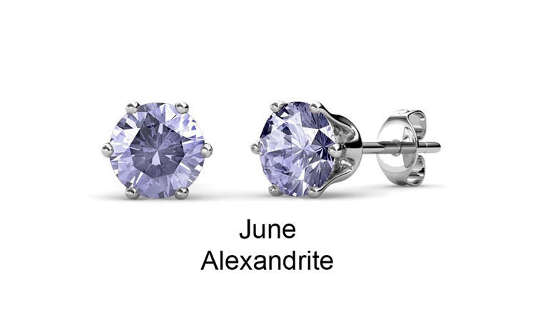 Brass Alexandrite Birthday Stone Stud Earrings - June